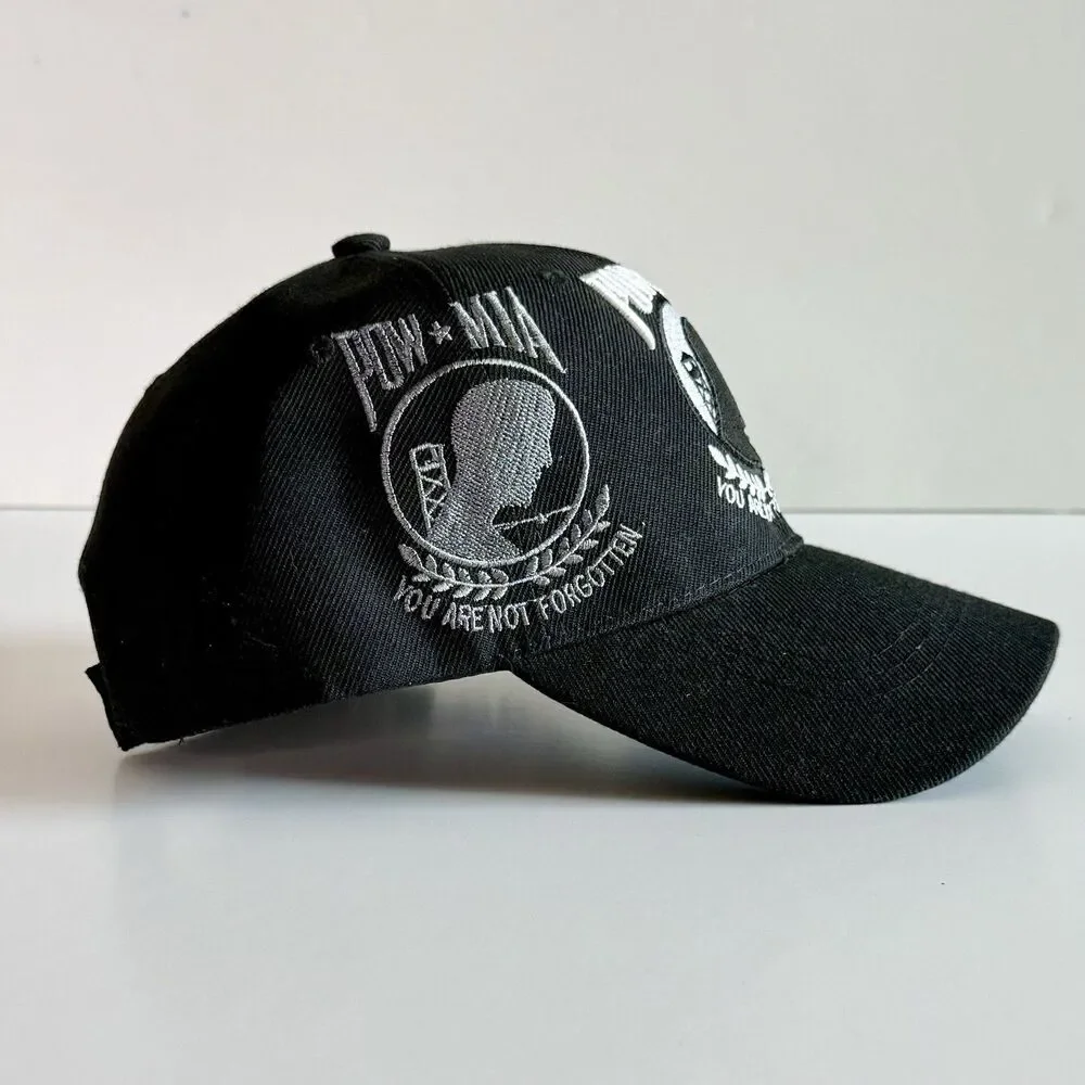 US Warriors POW-MIA You Are Not Forgotten Embroidered Shadow Black Cap NEW w/Tag